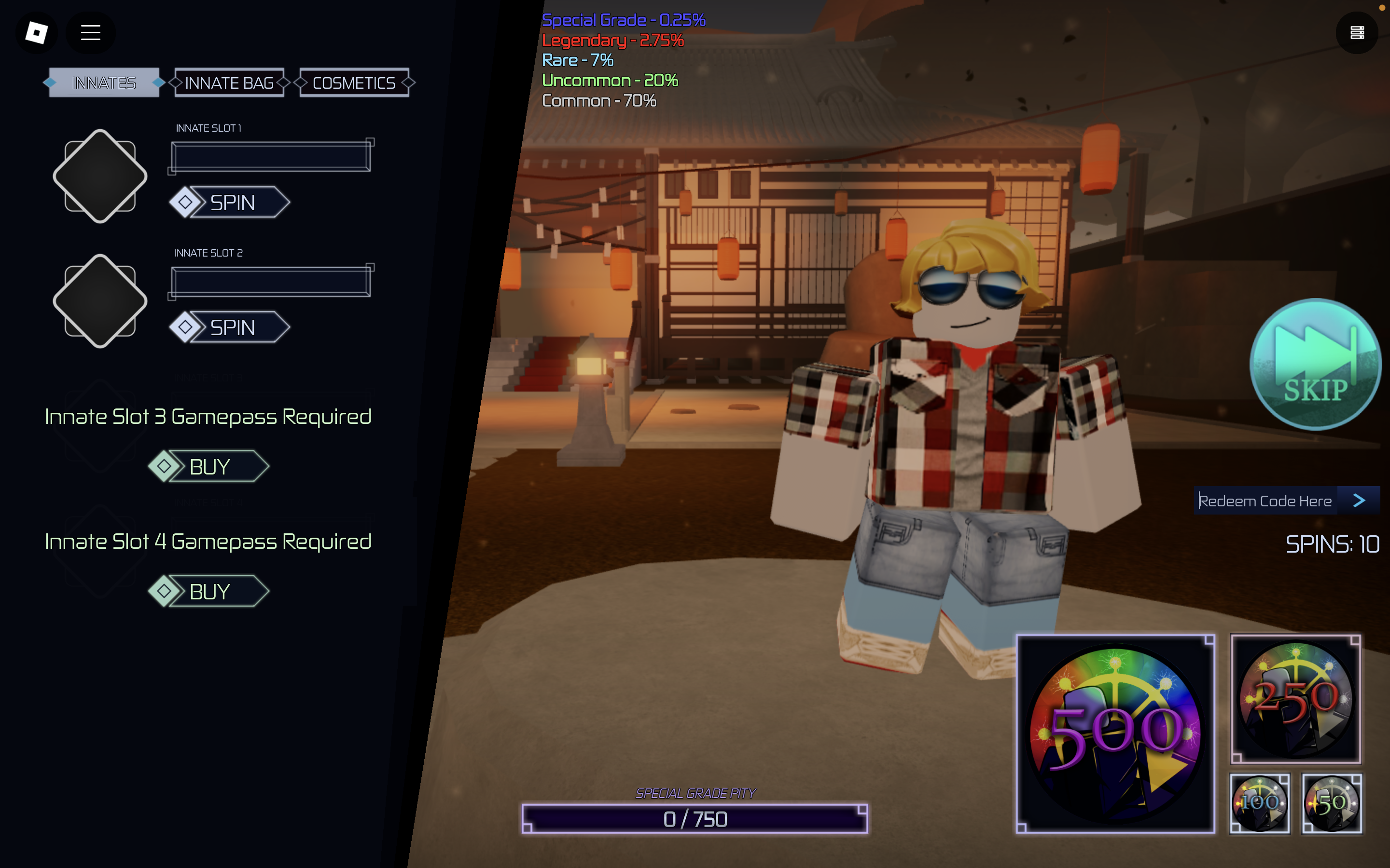 Redeem codes in Jujutsu Infinite