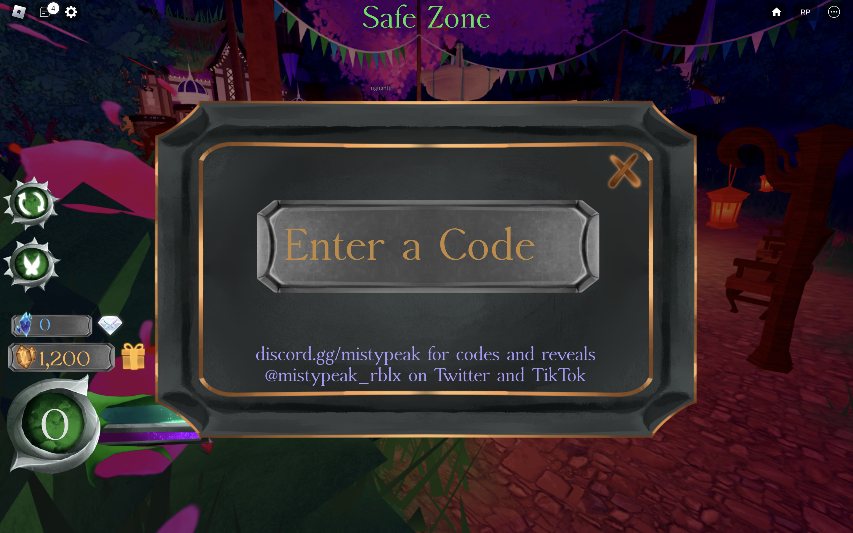 Redeem codes in Mistypeak