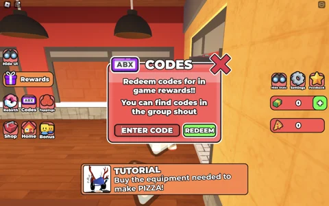 Redeem codes in Pizza Restaurant Tycoon