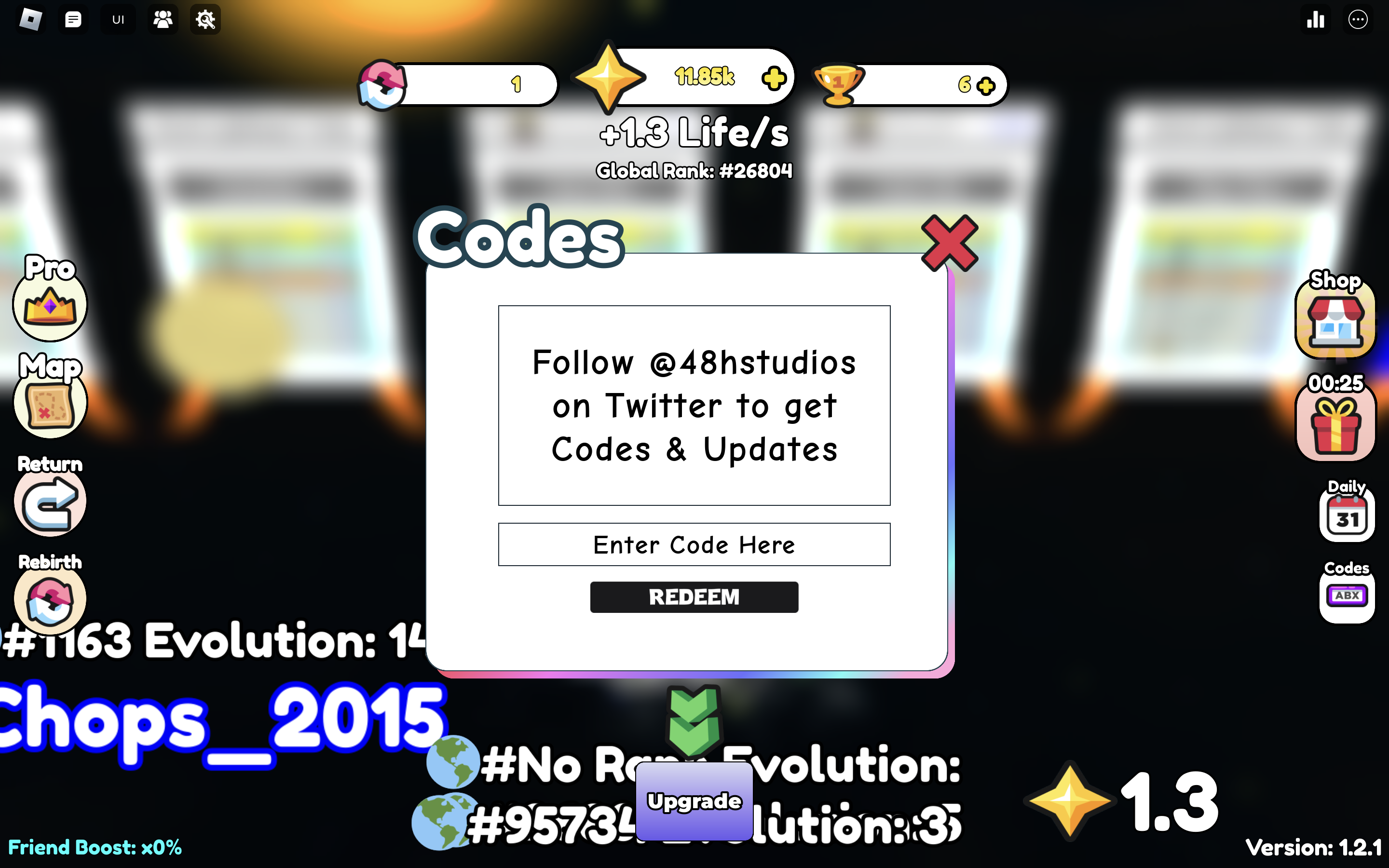 Redeem codes in Planet Evolution Idle Clicker