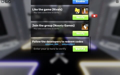 Redeem codes in Roblox Rivals