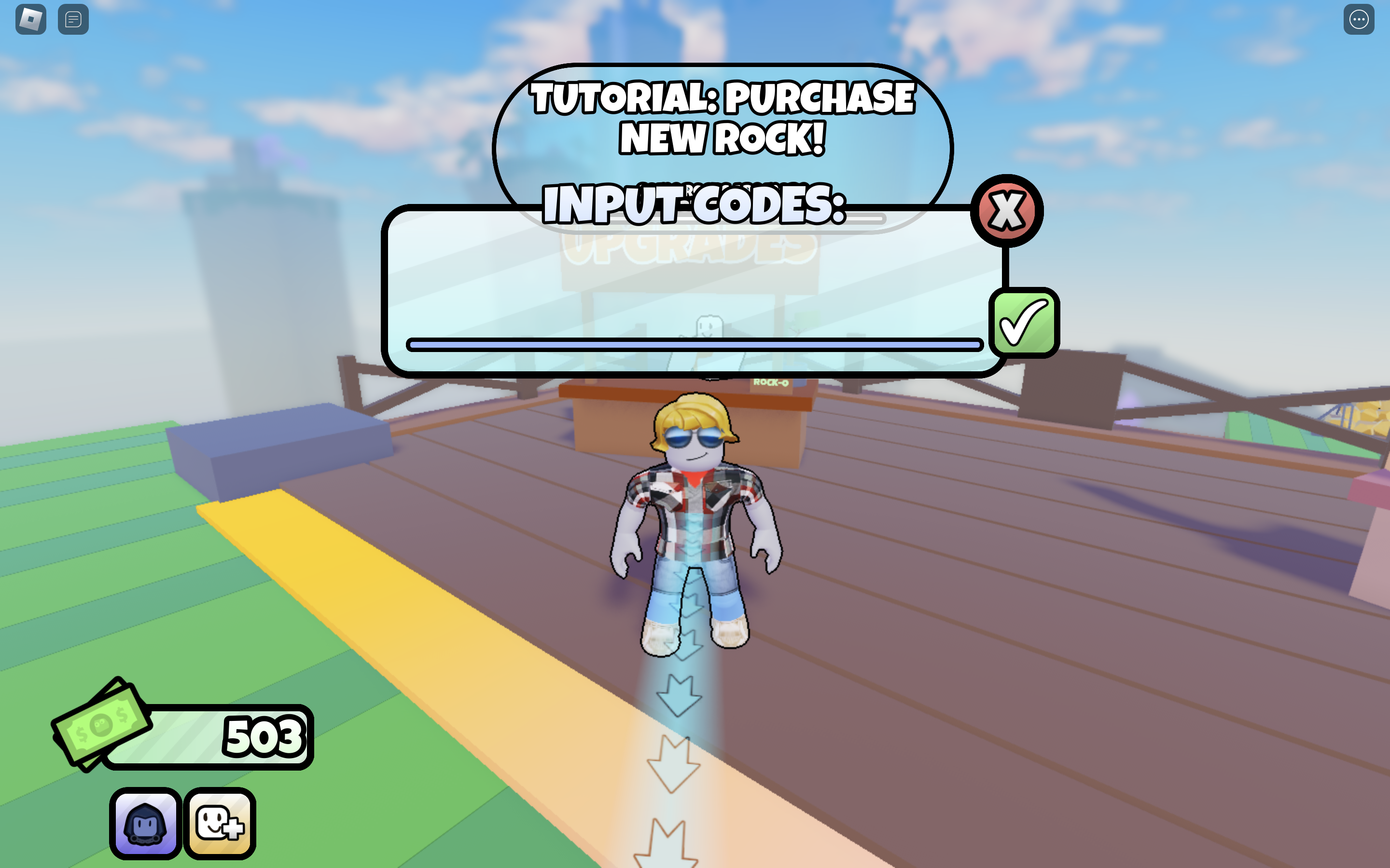 Redeem codes in Roblox Rocks