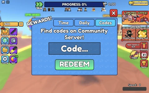 Redeem codes in Skateboard Obby