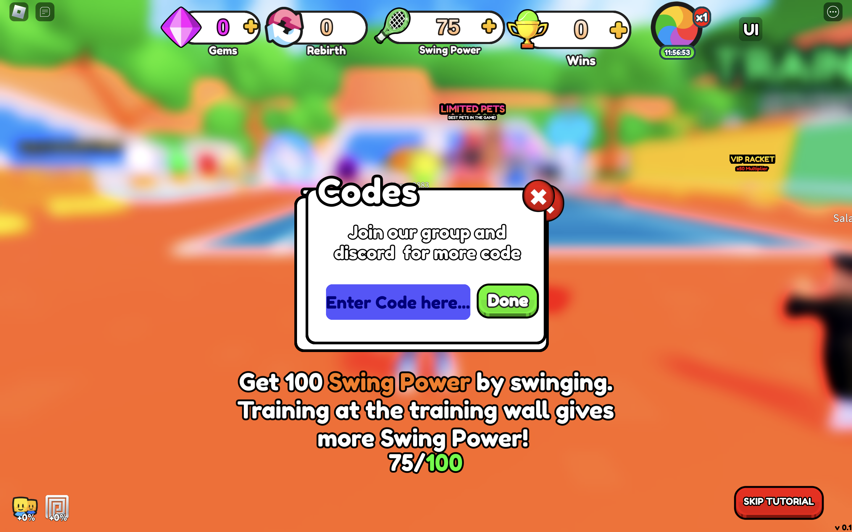 Redeem codes in Tennis Simulator
