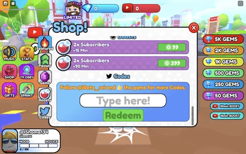 Redeem codes in Viral You Tuber Tycoon