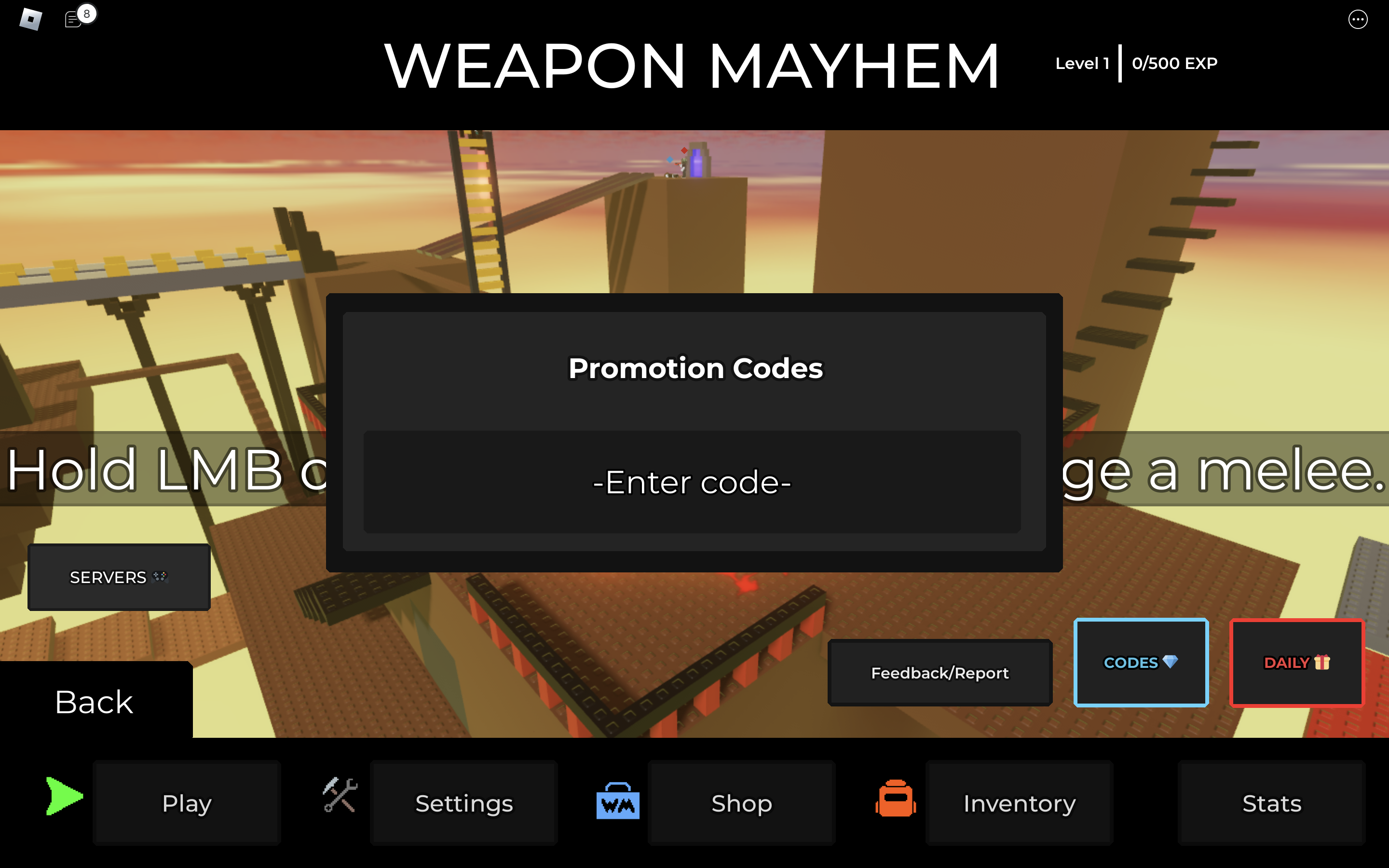 Redeem codes in Weapon Mayhem