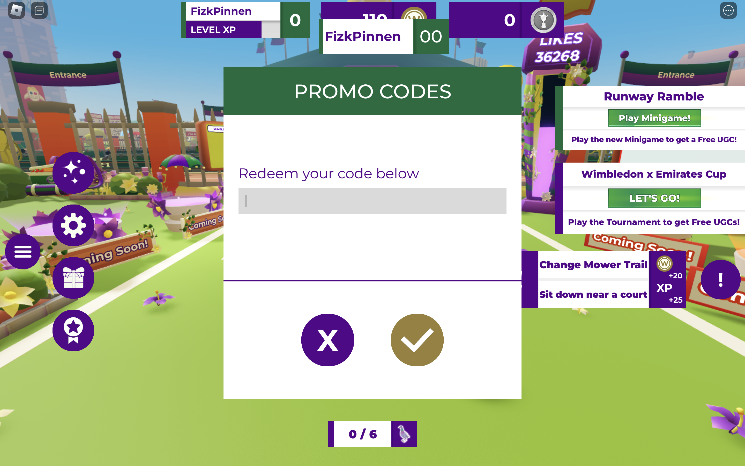 Redeem codes in Wimble World Tennis