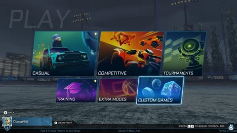 Rocket league play menu