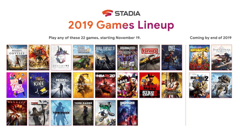 Stadia game lineup launch 2019