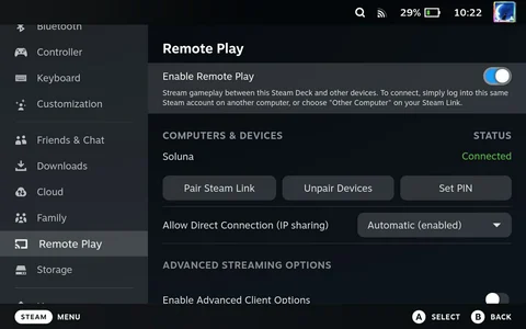 Steam deck remote play