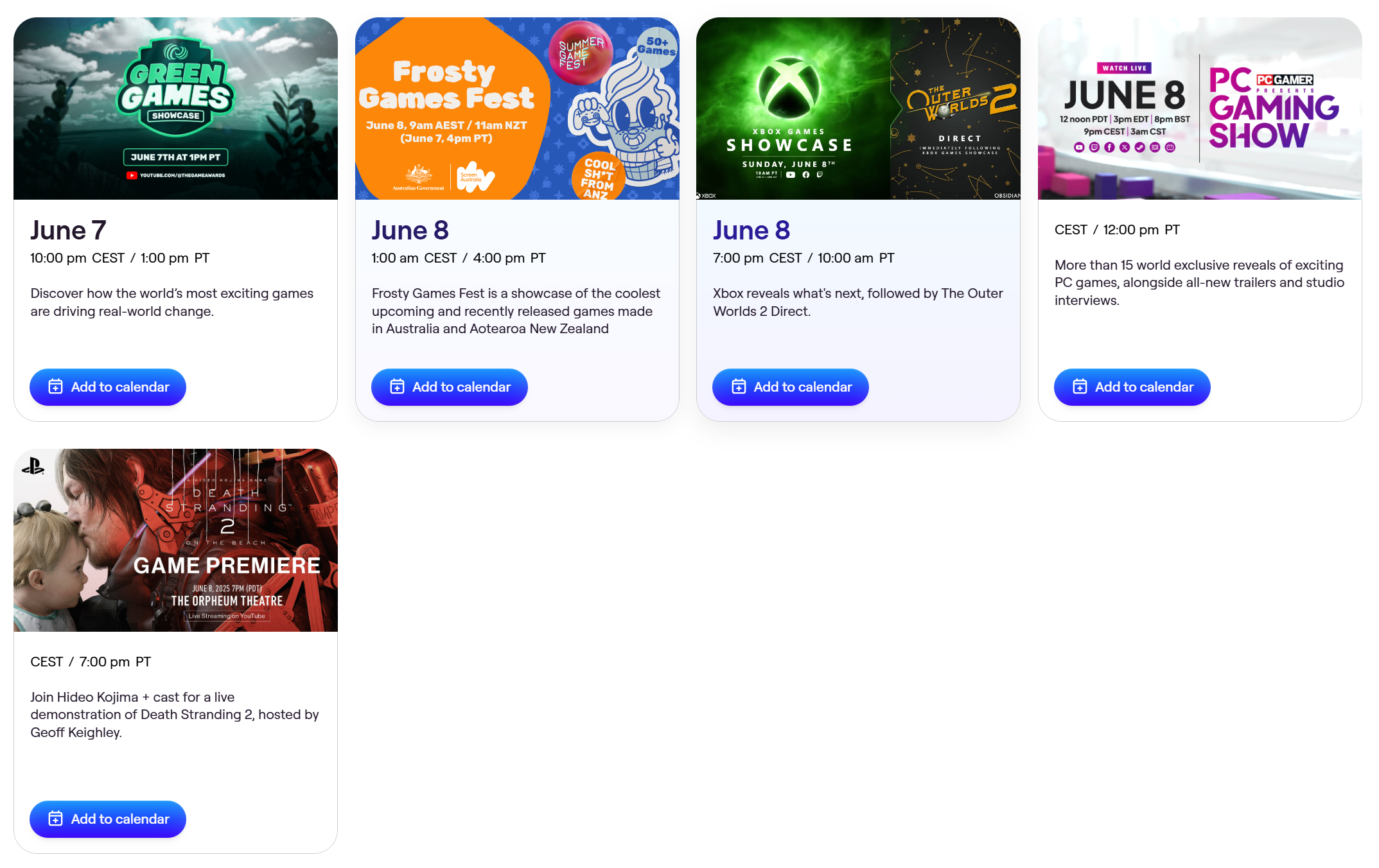 Summer game fest schedule 2
