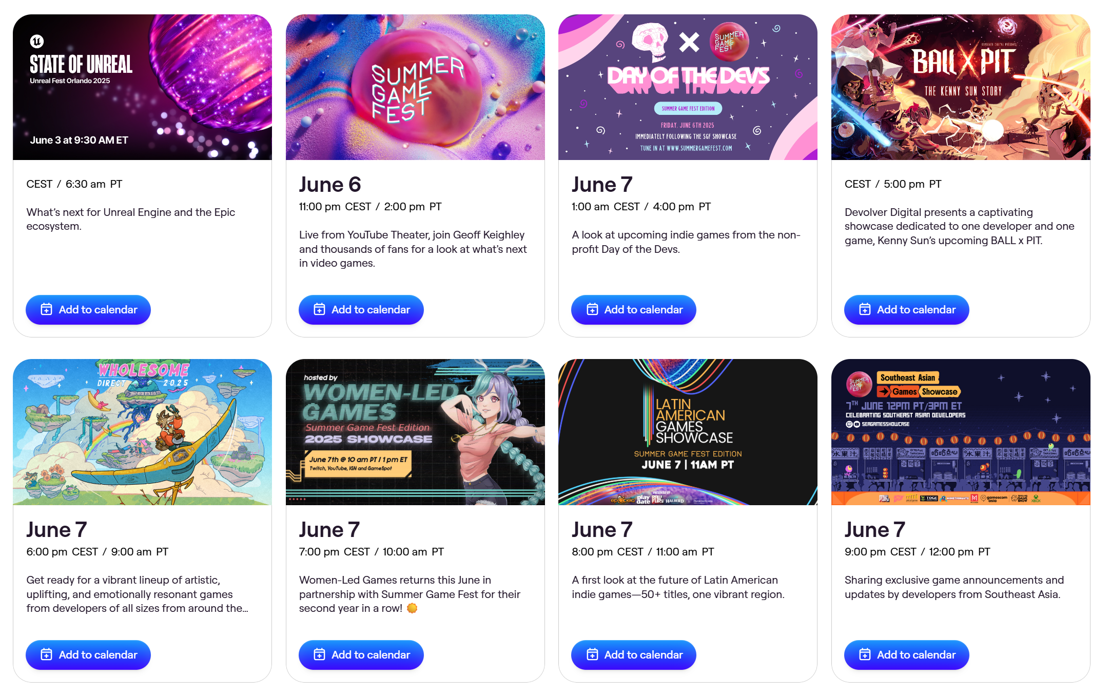 Summer game fest schedule