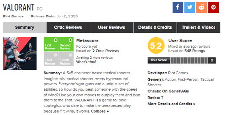 Valorant metacritic