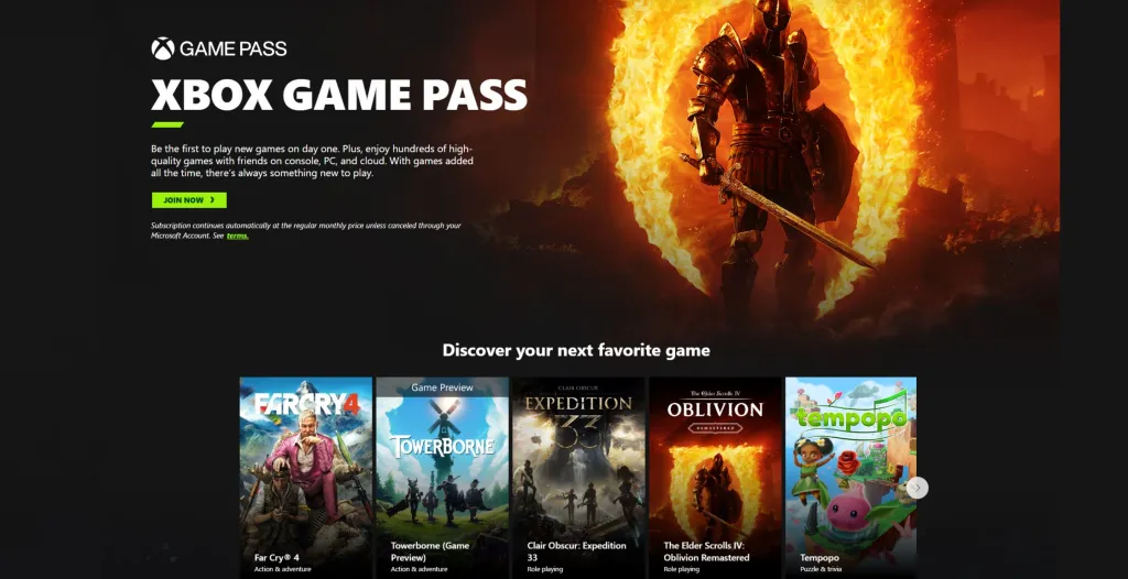 Xbox game pass
