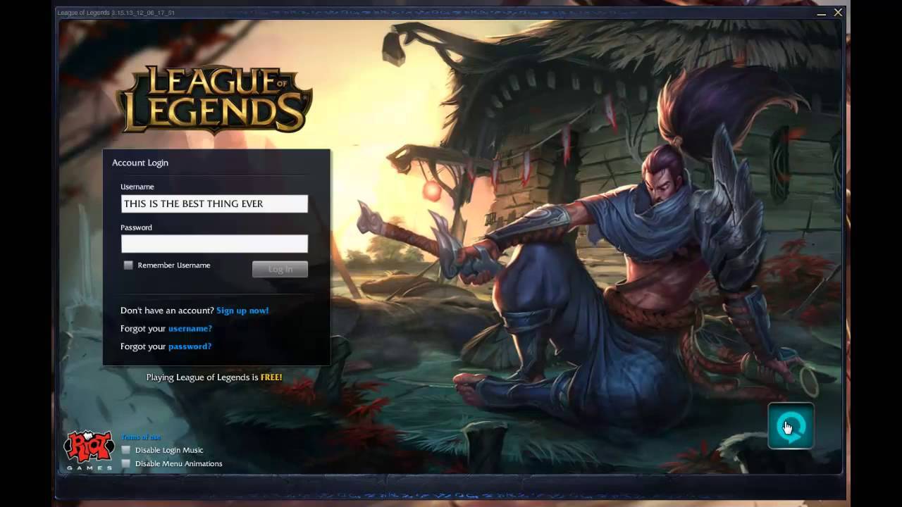 Yasuo login screen
